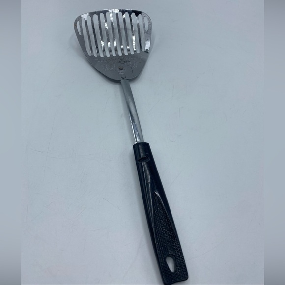 KITCHAMAJIG Slotted Spoon Strains Whips Mixes Utensil Vtg Black Handle 14.75" - Picture 1 of 7